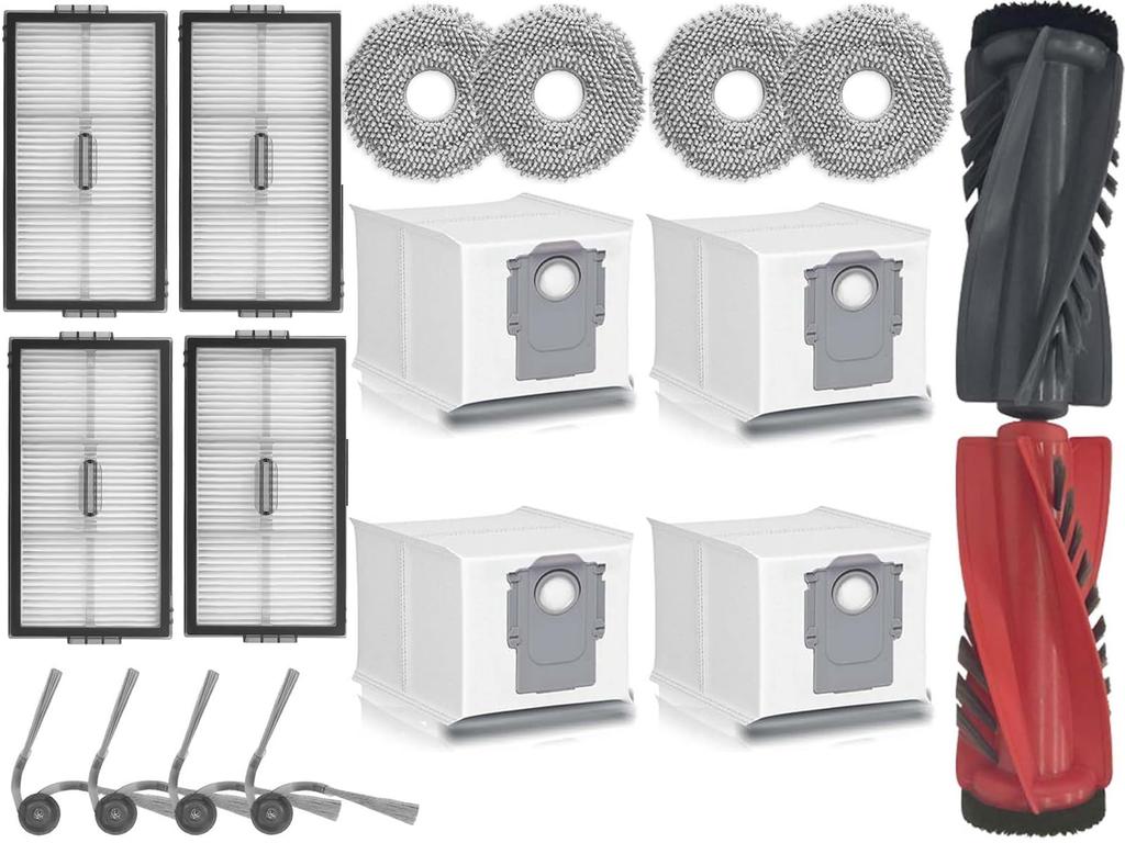 Roborock Saros10R Robot Vacuum Cleaner Replacement Parts: 2 Main Brushes, 4 Side Brushes, 4 Filters, 4 Mop Pads, and 4 Dust Bags (Compatible)