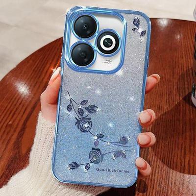 Чехол для телефона Infinix Smart 8/Tecno Spark Go 2024 Flash Pink Flower Прозрачный противоударный защитный чехол с роскошным бриллиантовым сиянием