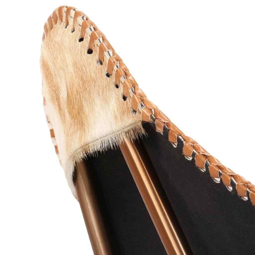 Кожаное кресло-бабочка, коричневое и белое, из натуральной козьей кожи, подлокотник, чай