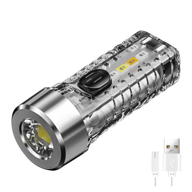 2022 Mini Keychain Flashlight USB Fast Charging Led Lights Waterproof Pocket Fluorescent Lamps Outdoor Warning Camping Flashlight