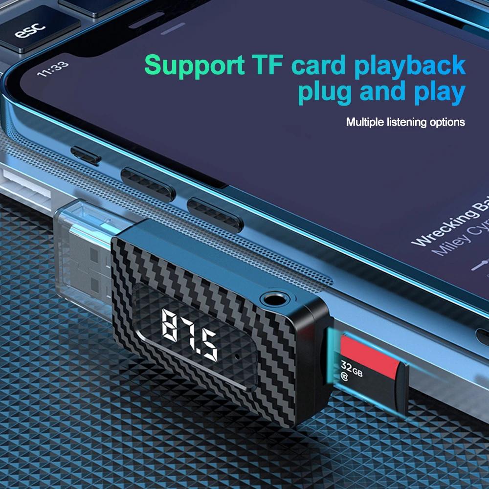 Bluetooth 5.3 Автомобильный передатчик приемник громкой связи автомобильный комплект со светодиодным дисплеем USB питание беспроводной аудиоадаптер поддержка TF карты
