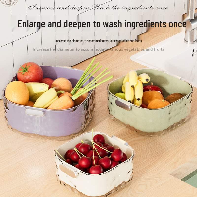 Six-Piece Double-Layer Vegetable Washing Basket and Colander Set for Kitchen and Living Room