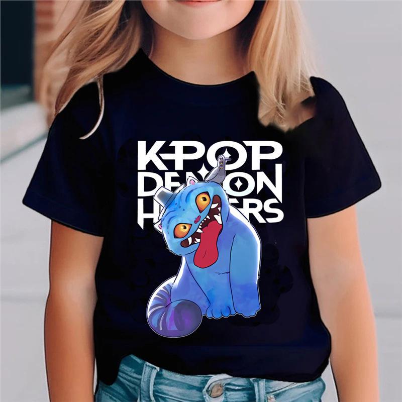 Kpop Охотники на демонов Детская одежда Футболка с коротким рукавом Милая Kpop Охотники на демонов Тигр Харадзюку Футболка для мальчиков девочек