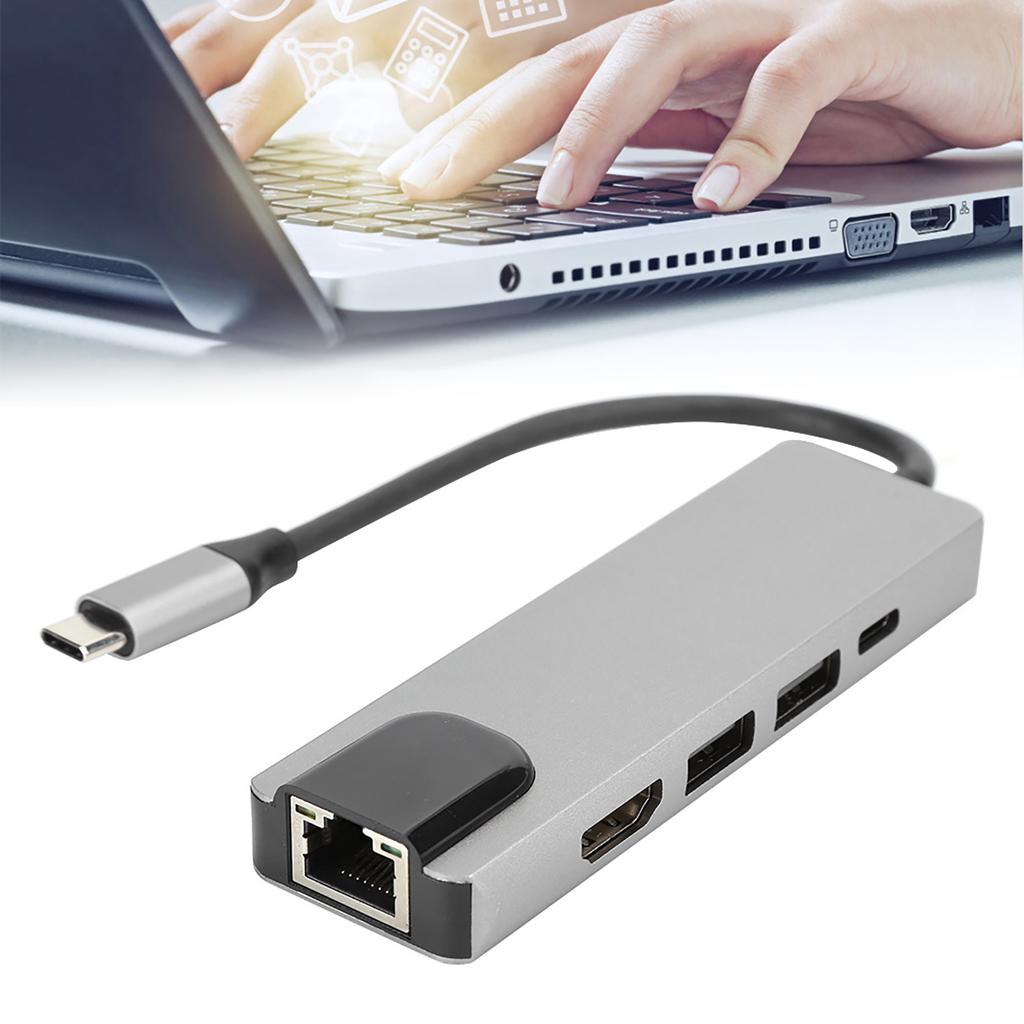 5 in 1 TypeC Hub to Hdmi Adapter 4K TypeC to Gigabit Ethernet RJ45 Expansion Port