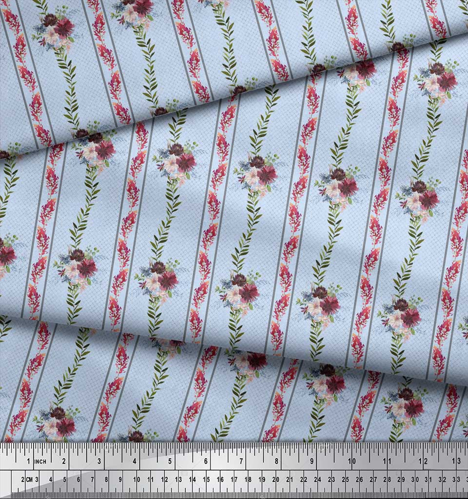 Soimoi Синяя поли креповая ткань с принтом листьев пепла и хризантемы, метр 42 дюйма