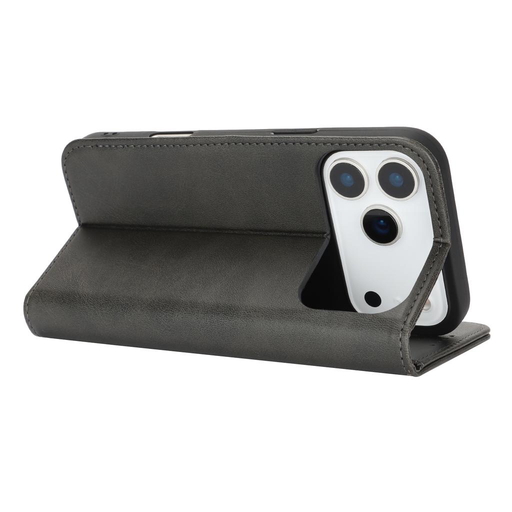 For iPhone 17 Pro Max Case PU Leather Calf Textured Magnetic Closing Smart Phone Cover