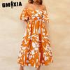 Женская мода лето весна цветочный принт с коротким рукавом на одно плечо повседневные платья