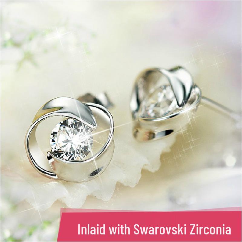 Серьги-пусеты в корейском стиле с любовью из стразов для женщин - Модные и универсальные