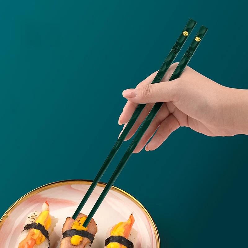 5Pair Reusable Chinese Chopsticks Sushi Sticks Alloy Non Slip Dishwasher Safe Bamboo Shape Food Grade Chopsticks
