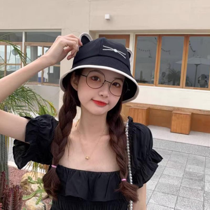 Cat Ears Sun Hat Fishermans Hat Women Summer Cotton Bucket Hat Streetwear for Daily Outdoor Activities