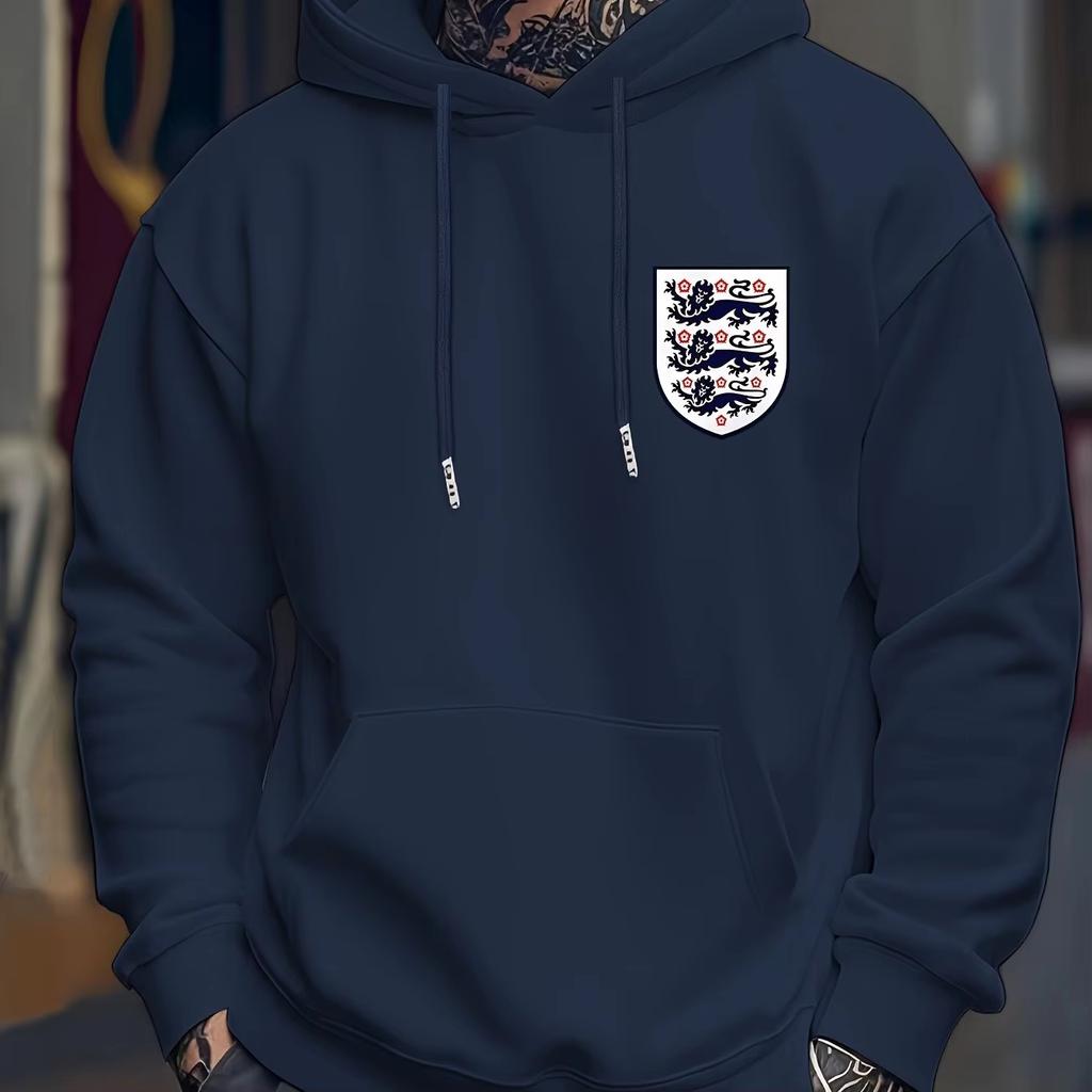 Мужская повседневная толстовка с капюшоном и принтом флага Англии - Зимний пуловер, Худи обычного кроя для повседневной носки, Толстовка