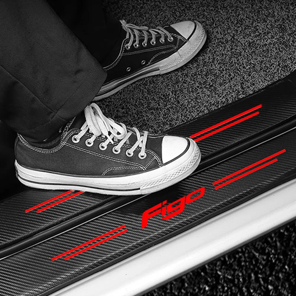 Car Rear Bumper Guard Protector Sticker For Ford Figo Emblem Carbon Fiber Front Door Sill Threshold Cover Auto Accessories