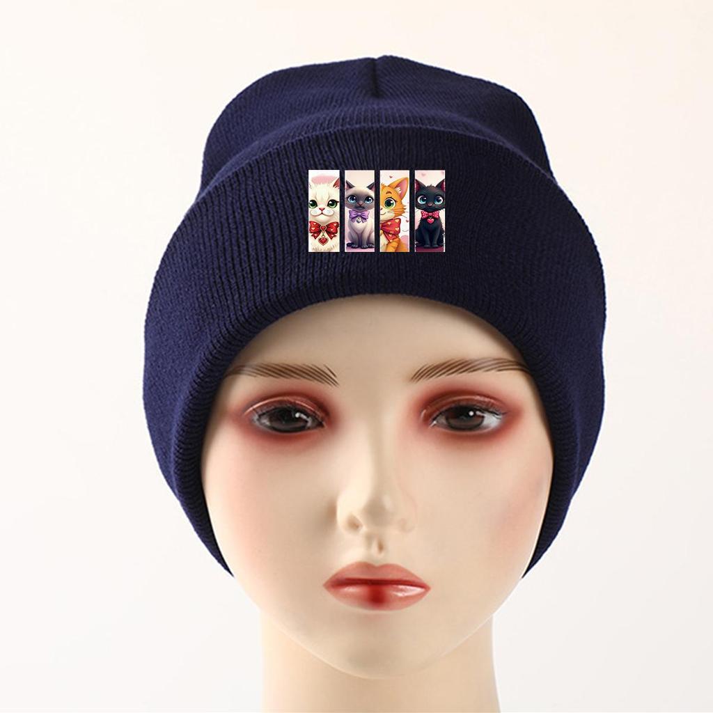 Зимняя вязаная шапка с изображением мультяшного кота, шапка с черепом животного, легкая манжета, модная вязаная шапка-капка