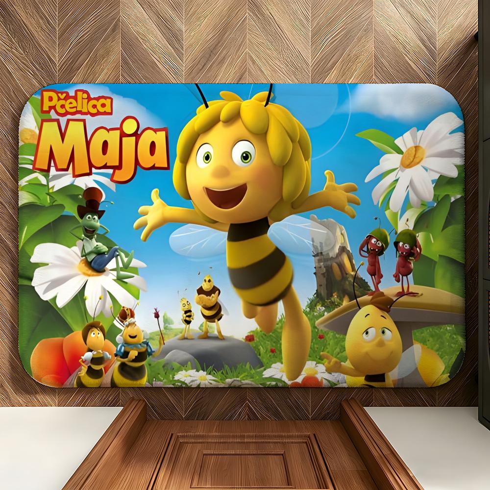 Cartoon M-Maya the B-Bee Floor Mat Soft Flannel Floor Mat Suitable for Entryways, Living Rooms, Bedrooms, and Bathrooms