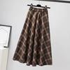 Women Midi Skirt Elastic High Waist Plaid Print Skater Skirt A-Line Large Hem Casual