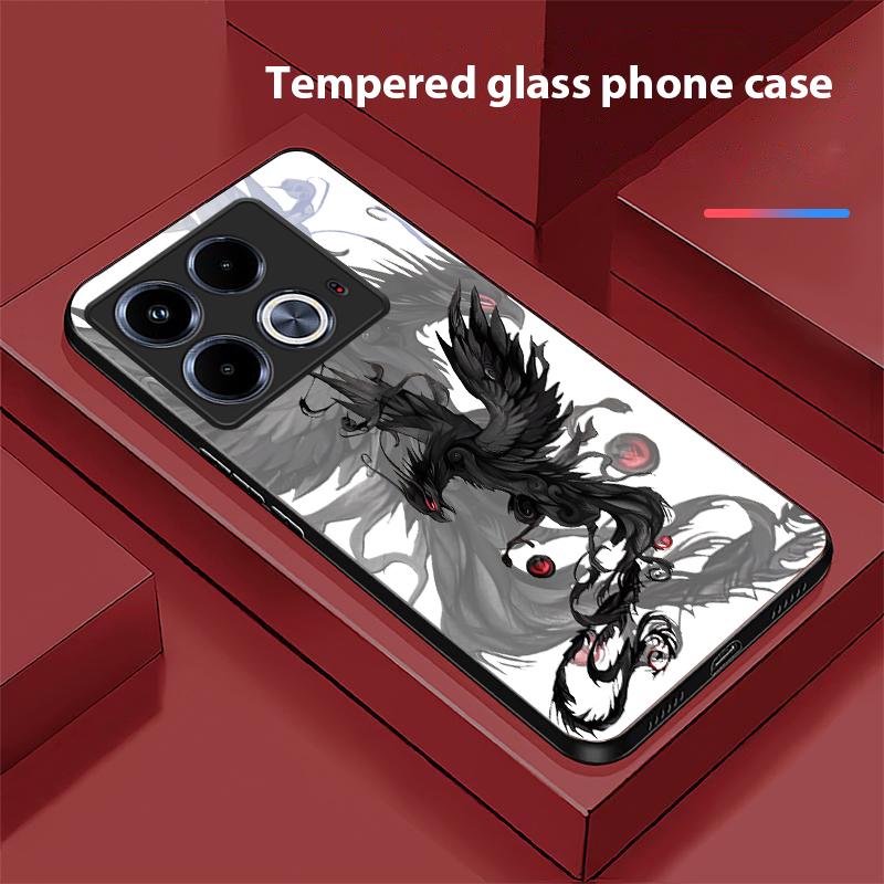 Черный мультяшный Дапенг для Infinix Note 40 4G 30i 12 G96 Smart 8 Hot 9 Play 10 11S 12 20i 50 Pro Plus 5G Чехол для телефона из закаленного стекла