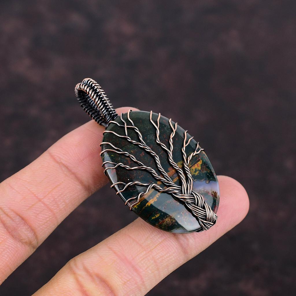 Древо жизни кулон из кровавого камня драгоценный камень медная бижутерия проволочная обернутая подвеска ручная работа Древо жизни ювелирные изделия для подарка медная подвеска