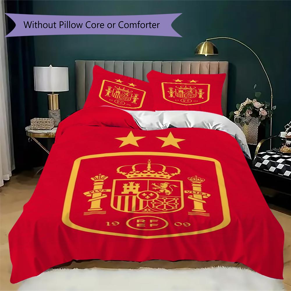 Spain national football team Pattern Bedding,Quilt Set Quilt Cover Pillowcase Home Birthday Gift(1 * duvet cover + 2 * pillowcase, without core)_lx