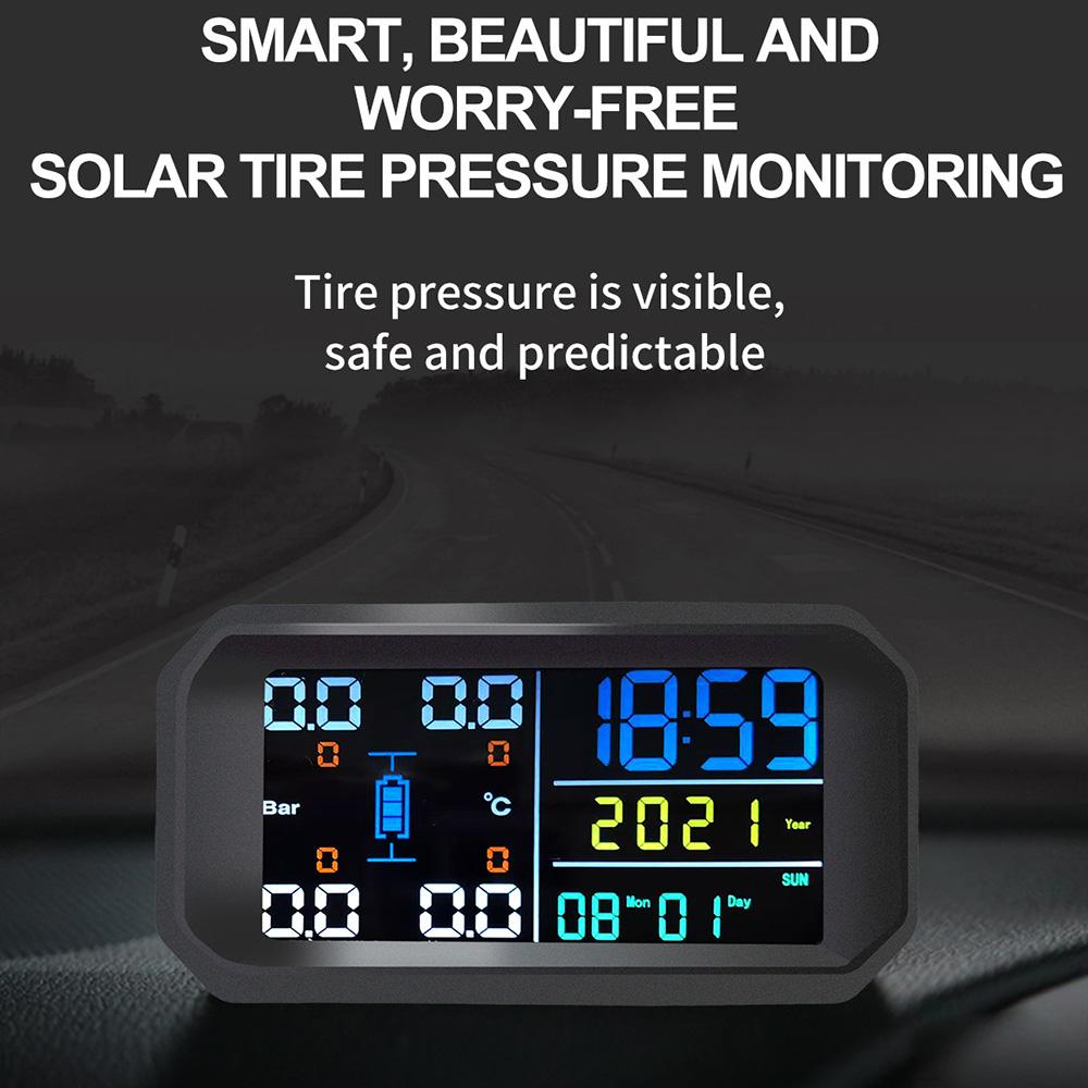 T13 Солнечная система мониторинга давления в шинах TPMS Автомобильный датчик давления в шинах Предупреждение о температуре с 4 датчиками