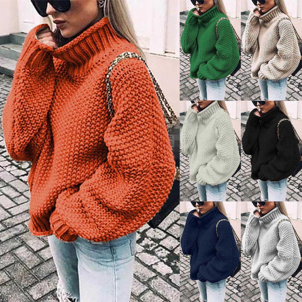 Women's Casual Oversize Chunky Knit Pullove Long Sleeve Elegant High-Neck  Vintage Chunky  Winter Pullove Sweater