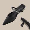 Fashion New Fashion Summer French Black Pointed Patent Leather Mid-heel Overhead Sandals for Women Retro Skinny Heel Back Empty Shoes