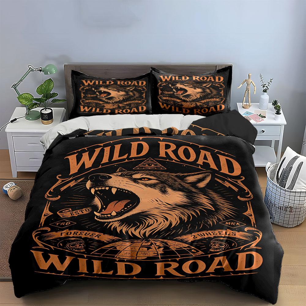 Wolf, globe, "Wild Road". Bedding sets Duvet cover sets Duvet covers Pillowcases(1 * Duvet Cover 2 * Pillowcases without duvet insert)