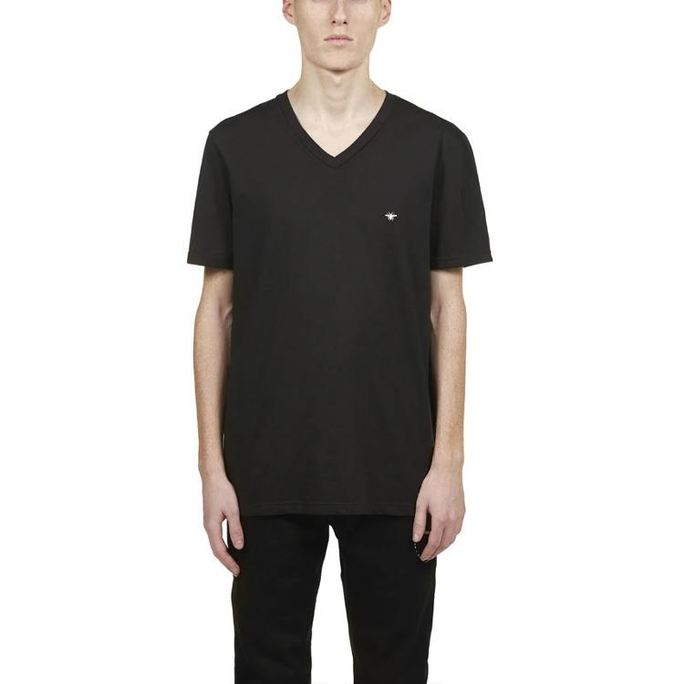 DIOR T-Shirts Men's Black V-neck Moderate Straight Fit 733J604B0446-C980