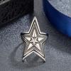 S925 Silver Ring Thai Silver Black Double Layer Overlapping Five-pointed Star Open Ring Punk Retro Men's Trendy Star Rock Ring