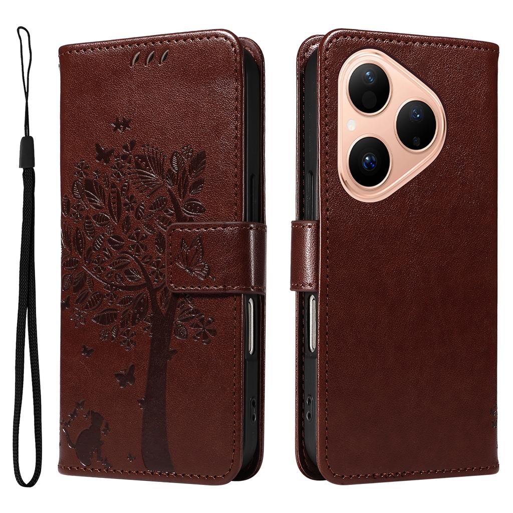 For Huawei Pura 80 Phone Case with Stand Cat Tree Pattern Leather Wallet Mobile Cover