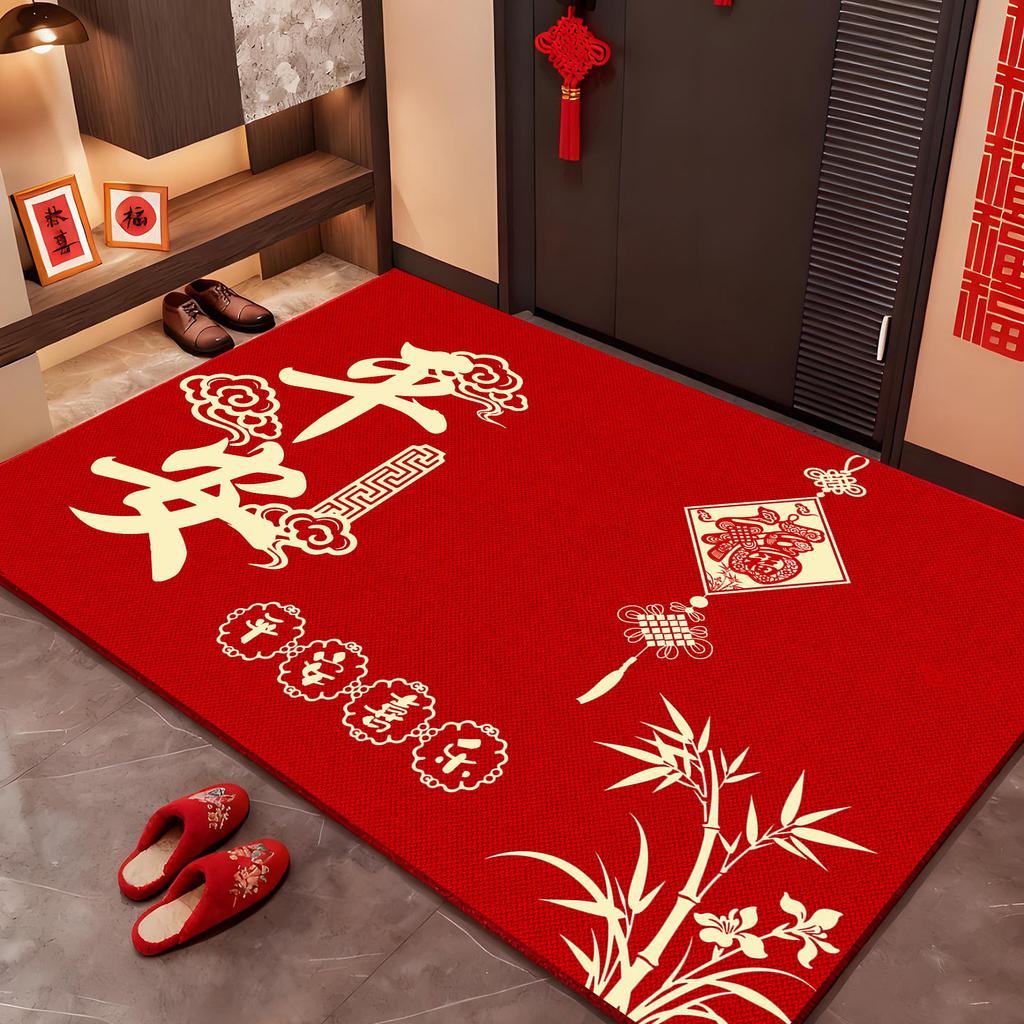 Entry Door Floor Mat Household Entrance Entrance Entrance Entrance Crystal Velvet Floor Mat Festive Red Dirt-Resistant Cutting Non-Slip Mat