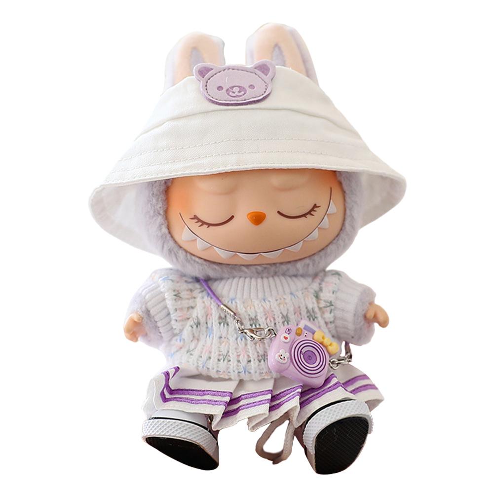 Мини-наряд для куклы Мягкий вязаный костюм-свитер с подвеской в виде камеры и обуви Комплект юбок Платье с кавайным мишкой для куклы 15-17 см