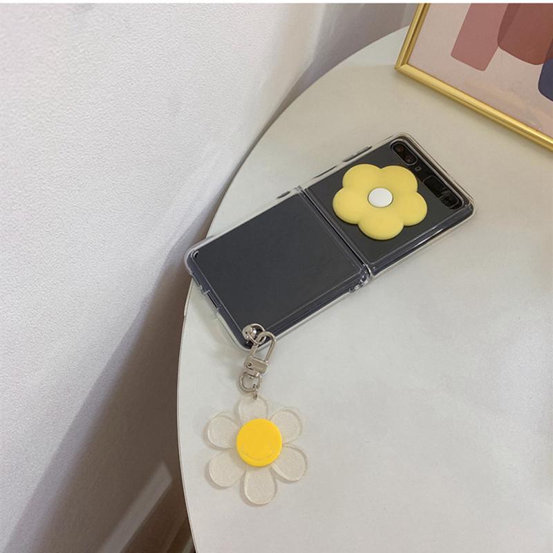 Симпатичный кожаный браслет-цепочка с бусинами, медведем и цветком, чехол для телефона для Samsung Galaxy Z Flip 4 Z Flip 3, прозрачный противоударный Z-откидной чехол Para