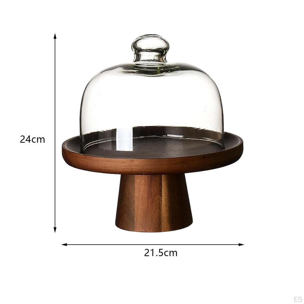 Wooden Cake Stand Plate with Cover Dessert Decor Table Centerpiece Serving Tray