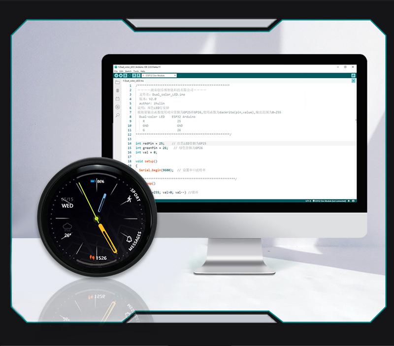 ESP32-C3 Dev Board with 1.28" Round LCD Touchscreen, WiFi, and Bluetooth Module