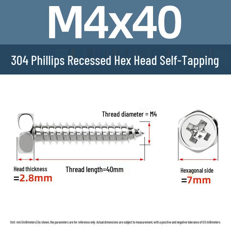 Yigu 304 Stainless Steel Phillips Recessed Hex and Slotted Self-Tapping Screws for Wood, M3-M8