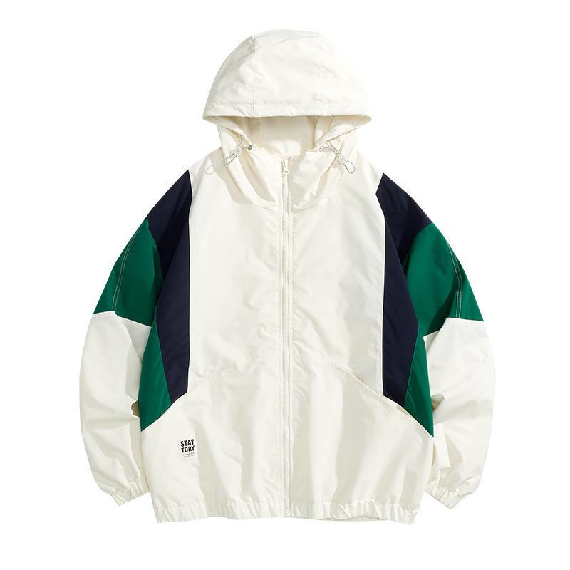 New Men's Jacket Youth Jacket Student Spring and Autumn Hooded Color Matching Loose Running Suit