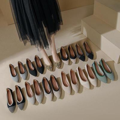 Мягкая подошва новые вязаные тканые туфли-лодочки на танкетке с острым носком дышащие женские туфли на плоской подошве