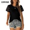 Summer Women's T-shirt Lace Splicing Short Sleeve T-shirt Round Neck Top