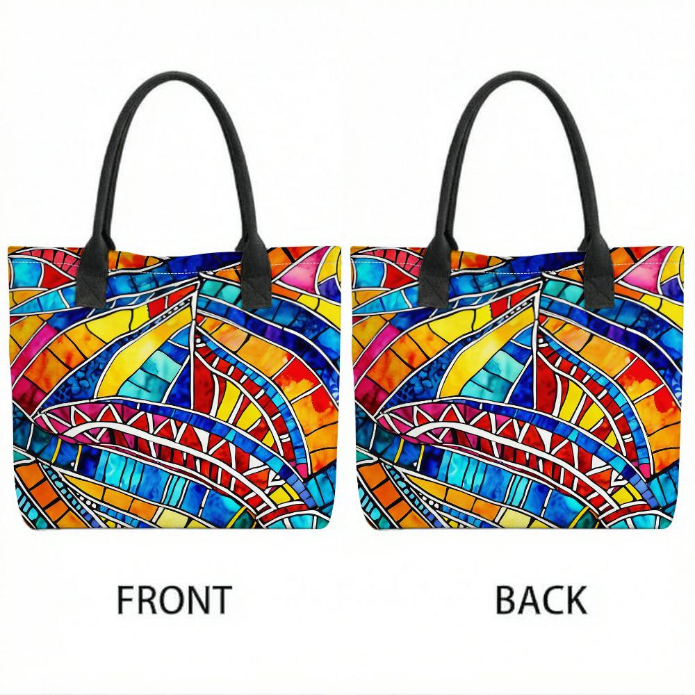 Colorful Stained Glass Print Tote Bag Large Capacity Casual Shoulder Handbag for Daily Use