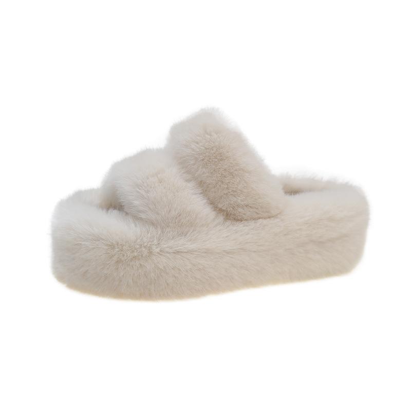 Fashion New Autumn and Winter Platform Thick Bottom Fluffy Slippers Women Wear Flat Warm Cotton Slippers P774