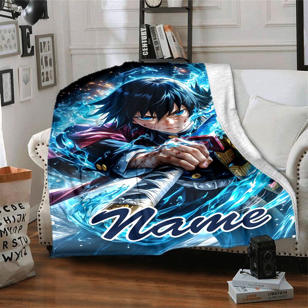 Customizable Demon Slayer4 Throw Blanket – Personalized Name, All-Season Cozy Snug Blanket, Machine Washable, Personalized Blanket