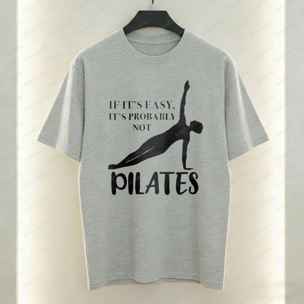 Pilates Women TShirt Simple Side Plank Exercise Graphic Tops Unisex Fitness Casual Cotton Tee Gym Breathable Clothes Ropa Mujer