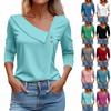 Женская футболка, однотонный пуловер с рукавами 3/4 и V-образным вырезом и пуговицами