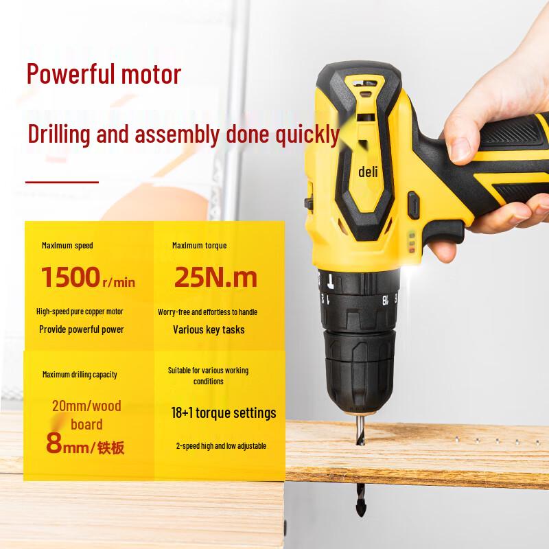 Deli 12V Cordless Lithium-Ion Impact Drill CN plug (adapter included)