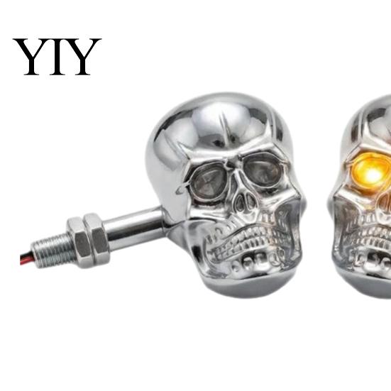Creative Halloween Gift for Him 1 Pair Motorcycle LED Turn Signal Light, Skull Head Warning Indicator Glowing Skeleton Shirt Studs Waterproof