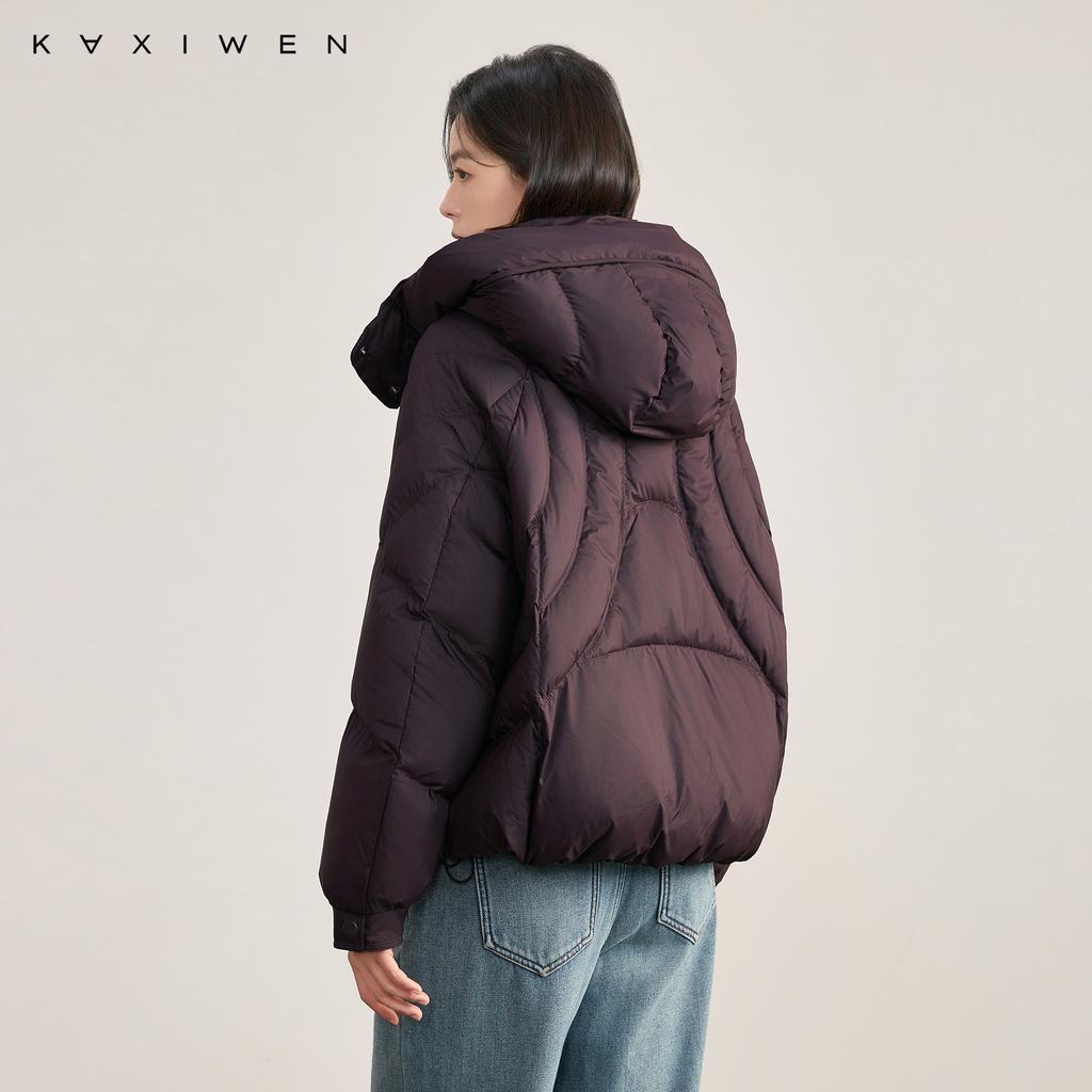 Short standing collar hooded down jacket