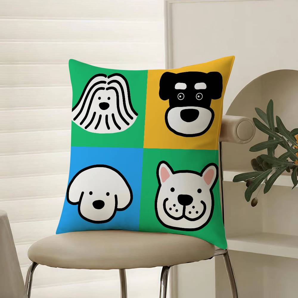 Four-Point Cute Cartoon Dog Pictures Pillow Case Comfort Sofa Bed Silky elegant Invisible zipper Decorative cushion cover