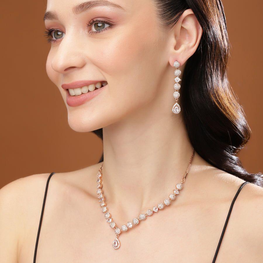 Комплект очаровательного женского ожерелья Estele с покрытием из розового золота и CZ