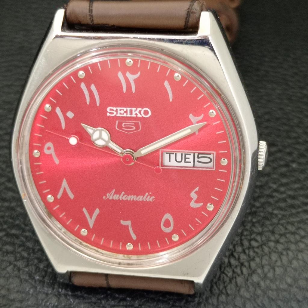 AUTOMATIC VINTAGE SEIKO 5 JAPAN 6309A MENS ARABIC RED COLOR DIAL WATCH a701347-5 R206a-a701347