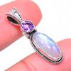 Натуральный радужный лунный камень, аметист 925 пробы серебро кулон 1,22" n8p30